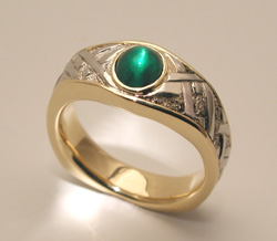 Emerald Cabachon in White Gold and Yellow Gold Ring